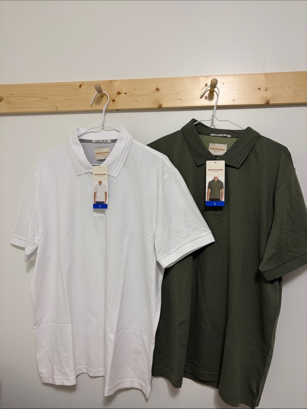NWT Scotch & Soda Men's Polo Pair in White and Olive
